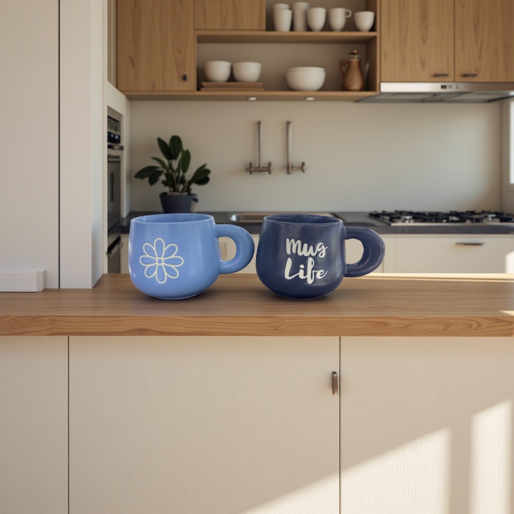 Blue flower mugs and black mug Life mugs Specification image