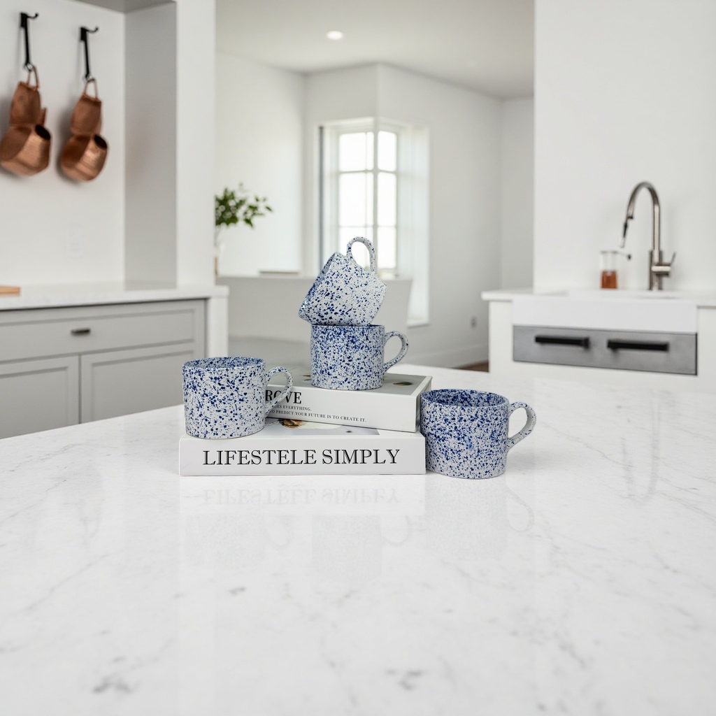 Blue and white spotted ceramic mug, simple home water cup, 350ml, heat-resistant handle Specification image