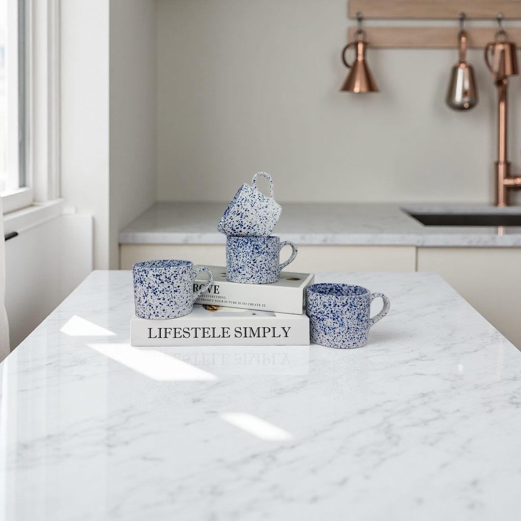 Blue and white spotted ceramic mug, simple home water cup, 350ml, heat-resistant handle