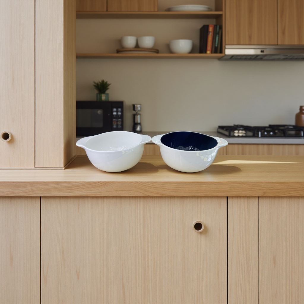 White double-eared ceramic household rice and soup bowl, simple Nordic-style tableware
