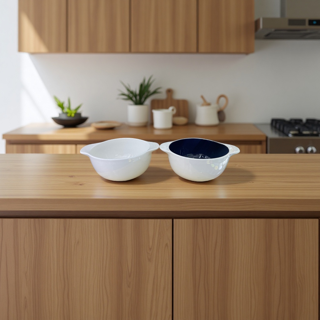 白色双耳碗 陶瓷家用盛饭汤碗简约北欧风餐具 Specification image