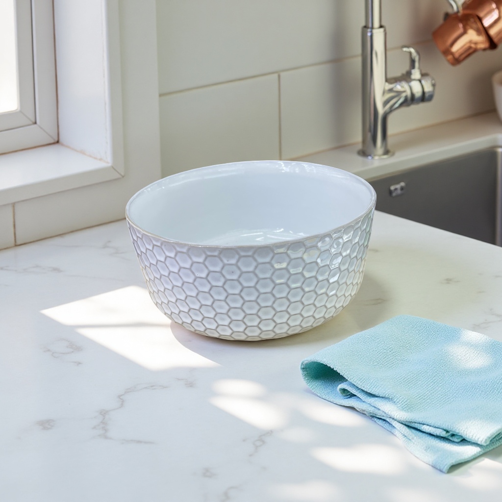 White honeycomb-patterned ceramic household serving bowl, simple Nordic-style tableware