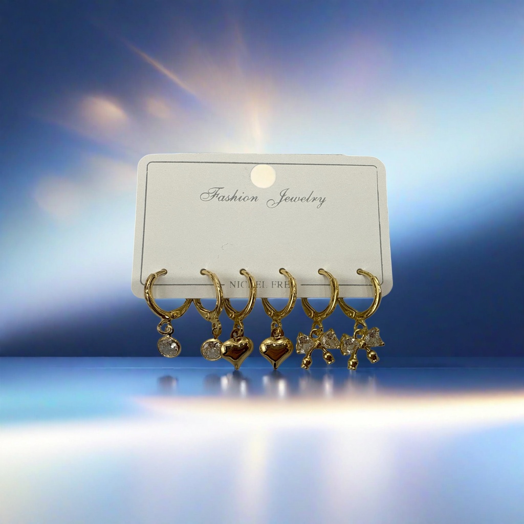 金色耳环饰品五对装圆形心形蝴蝶结吊坠Fashion Jewelry白色卡片 Application Scenario