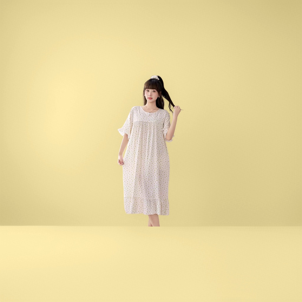 白色心形碎花长款女性睡裙 纯棉亲肤夏季清凉家居服图