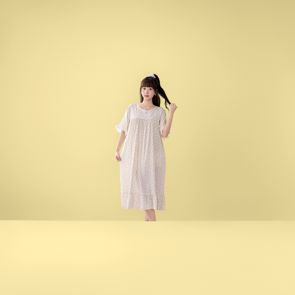 白色心形碎花长款睡裙+女性产品图
