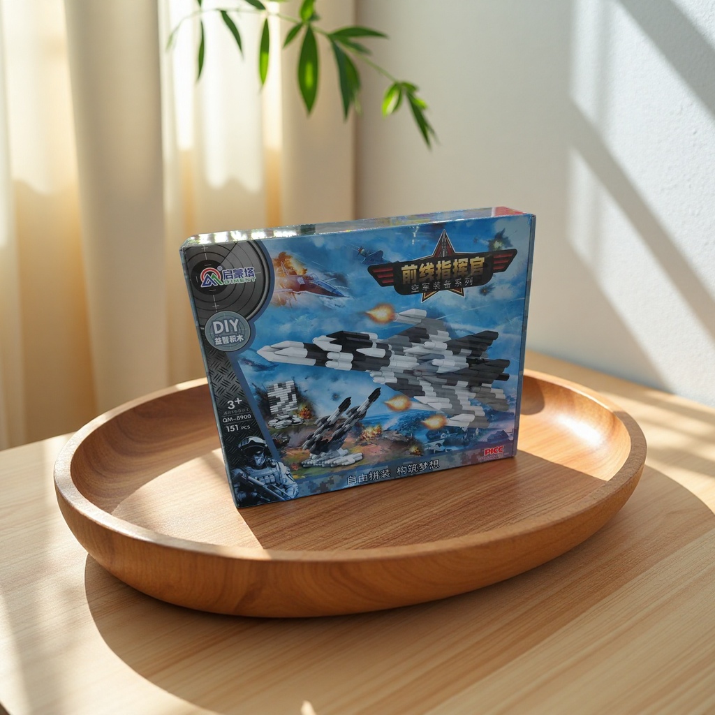 Blue and white packaging box fighter jet building block toy children's educational assembly model Application Scenario