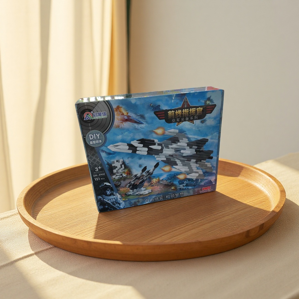 Blue and white packaging box fighter jet building block toy children's educational assembly model details Picture