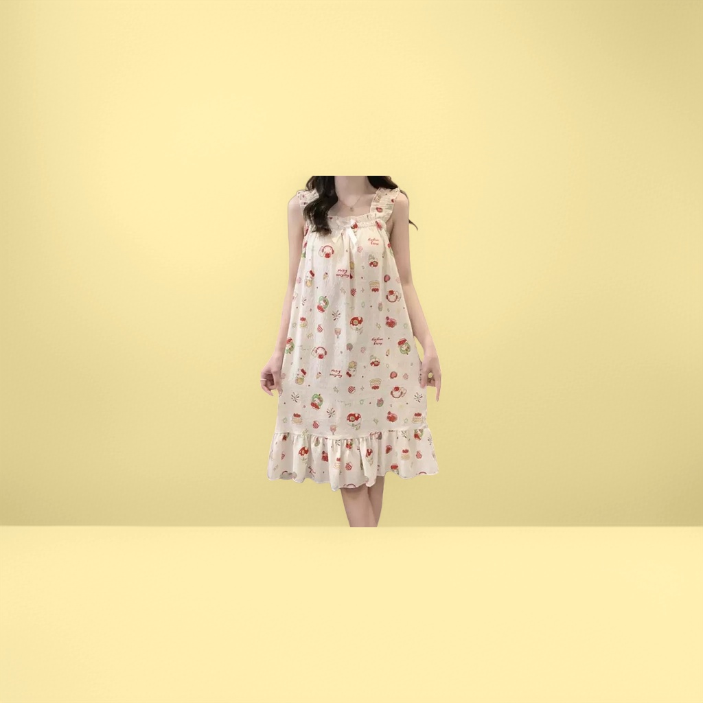 印花吊带睡裙女夏季纯棉宽松显瘦家居睡裙