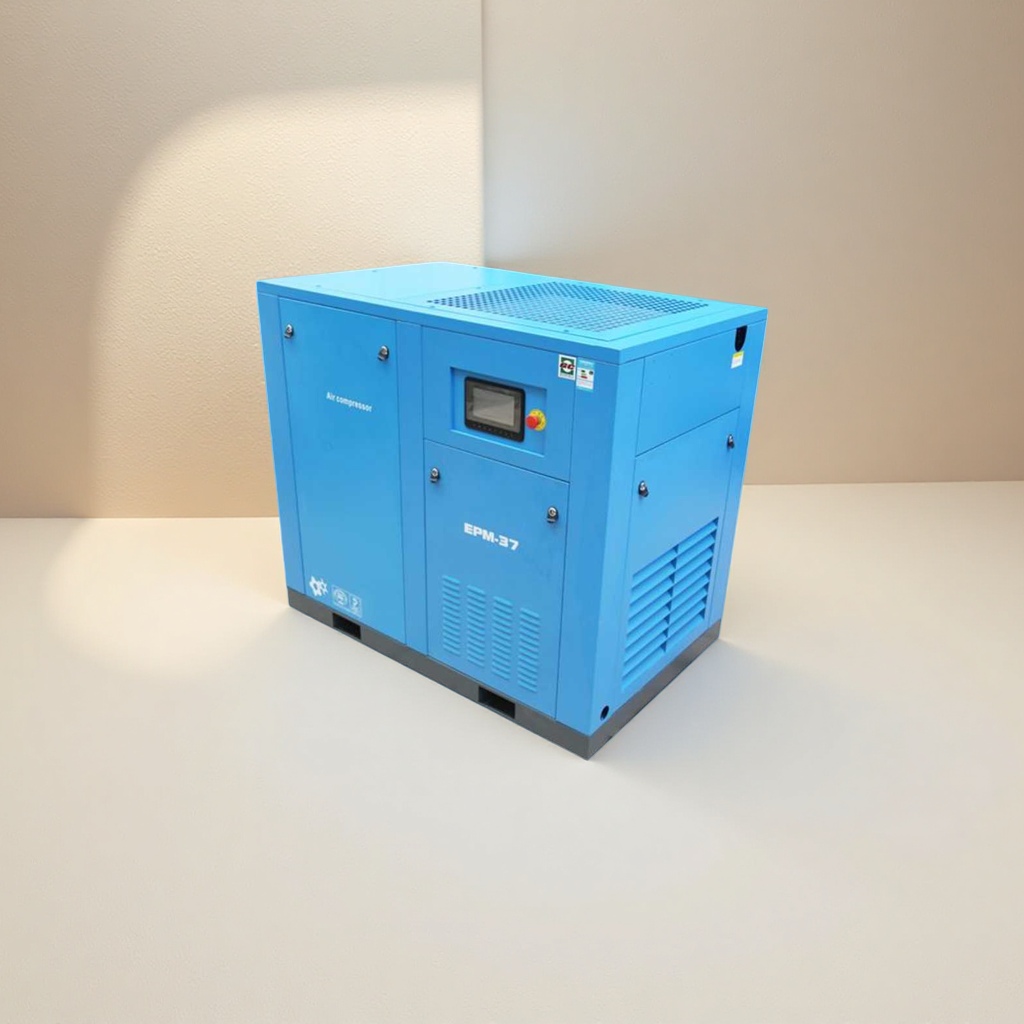 The industrial-grade blue screw air compressor operates quietly, energy-saving, efficiently and stably details Picture