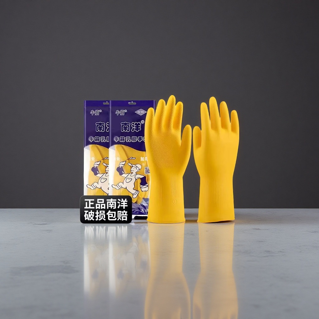 黄色加厚乳胶手套 防滑耐磨 一次性家用清洁防护