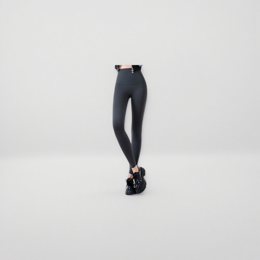 Black fleece skinny pants for female models in real photos, slimming, warm, elastic and figure-hugging autumn and winter styles details Picture