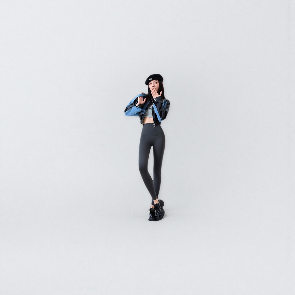 Black fleece skinny pants for female models, high-elasticity, slimming and warm leggings