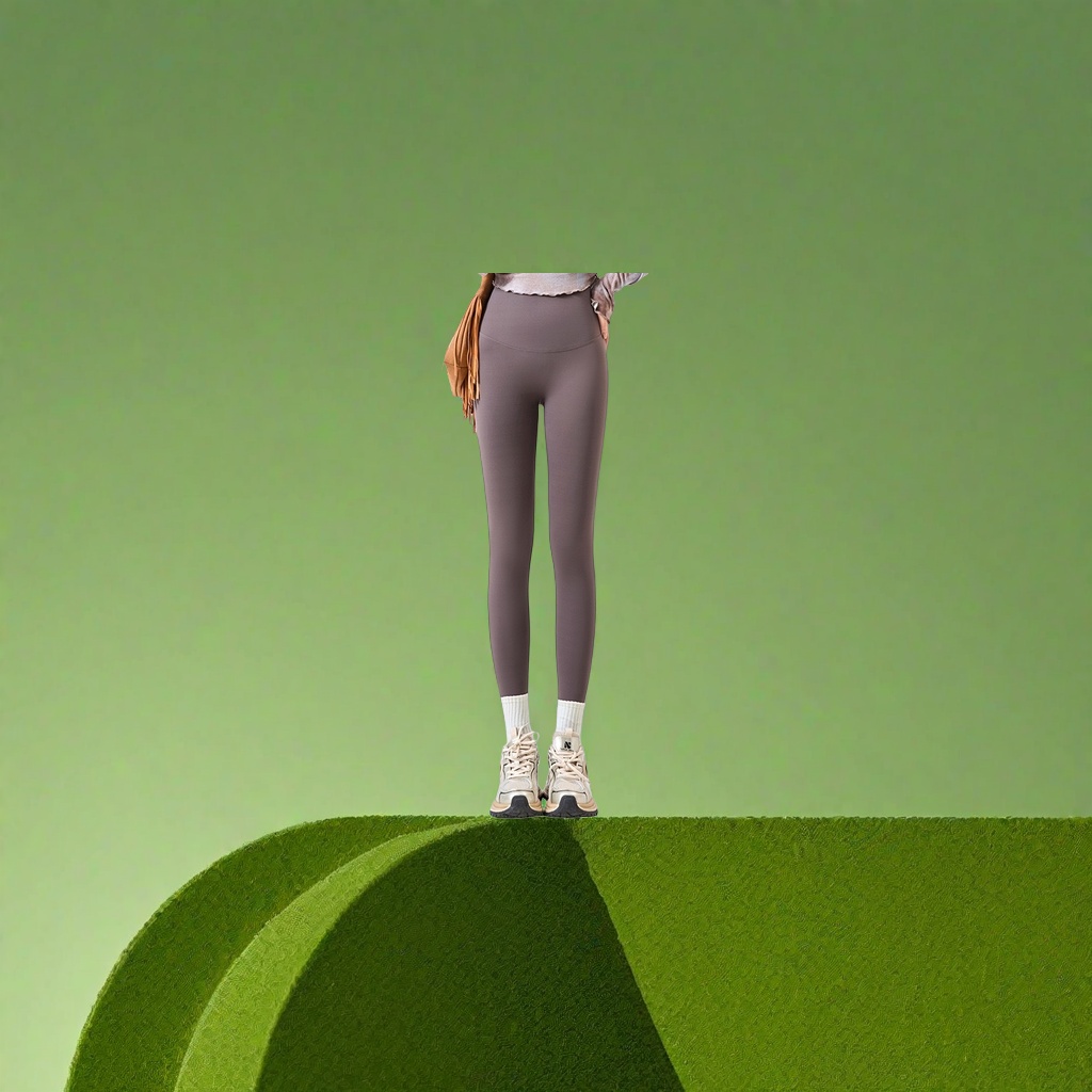 Grey high-waisted skinny pants, the same style as the model for slimming and shaping women