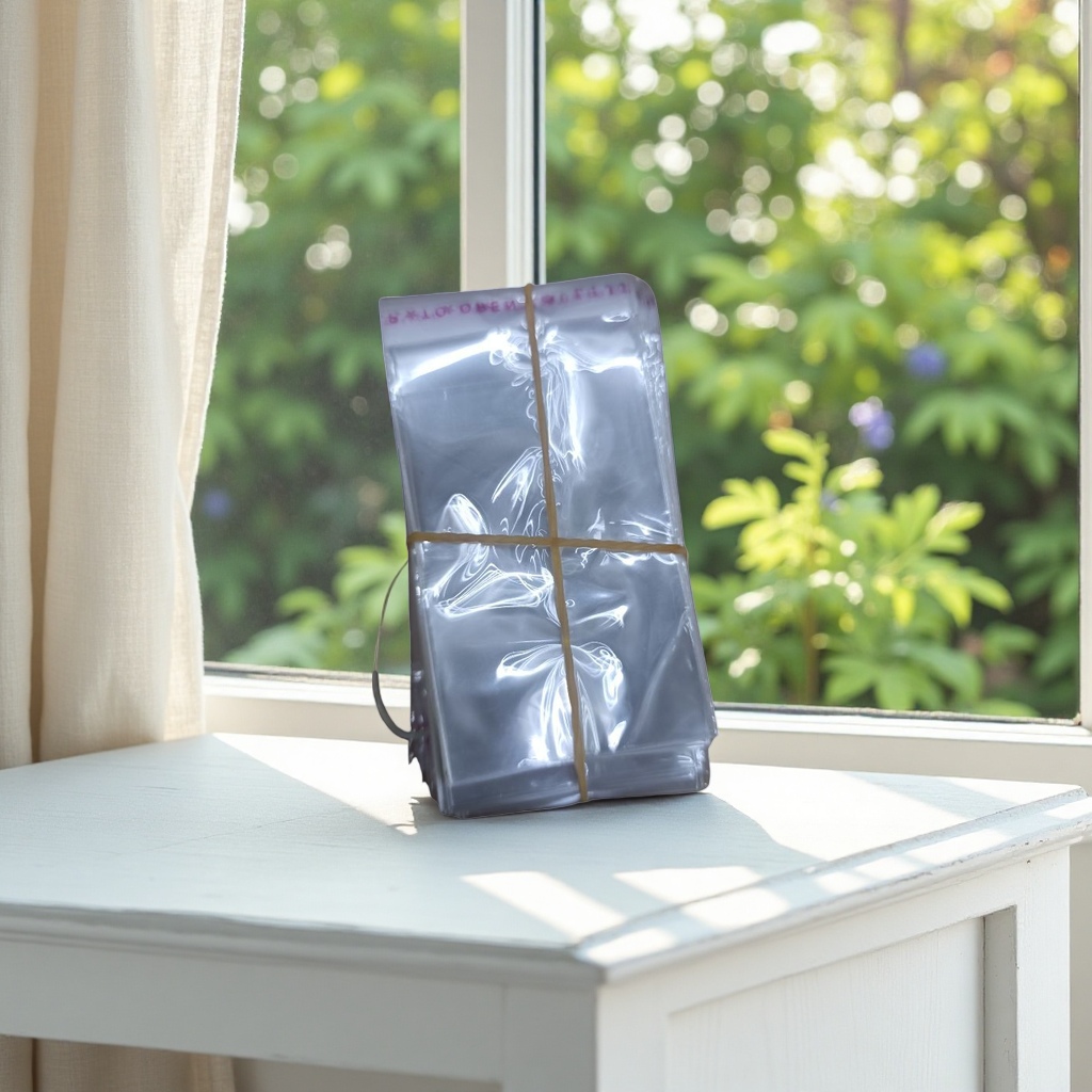 Transparent plastic bag stacked with rubber band binding, 100 pieces per bag for household storage and organization