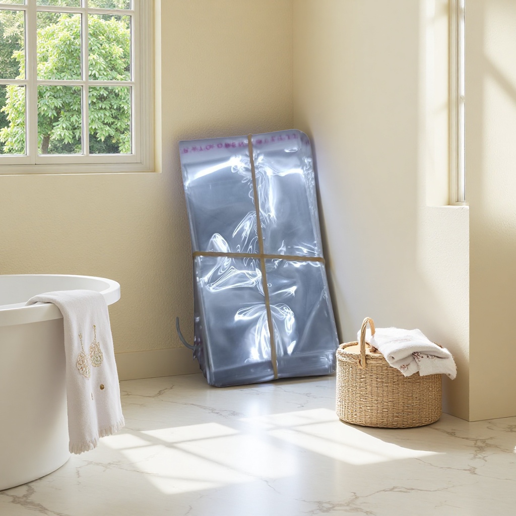 Transparent PVC stacked plastic bags with elastic rubber bands for home organization and storage details Picture