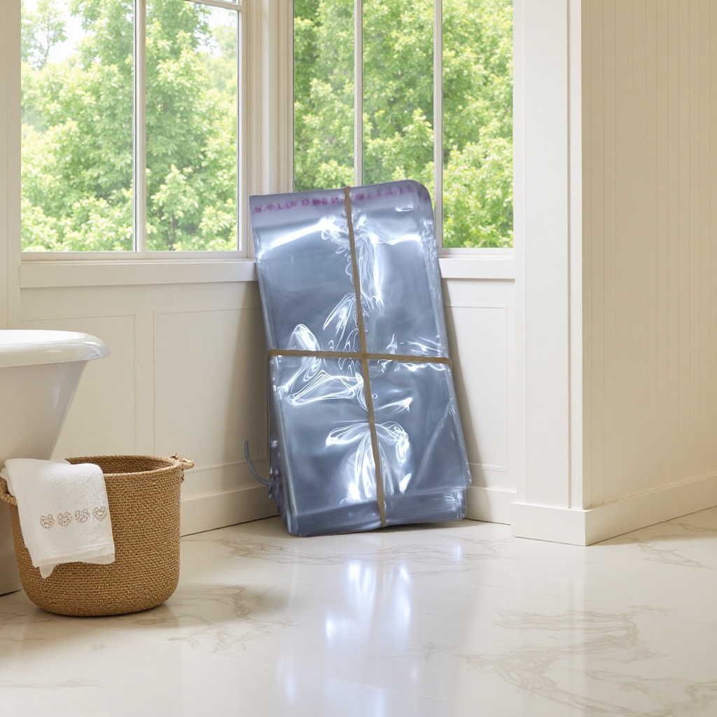 Transparent PVC stacked plastic bags with elastic rubber bands for home organization and storage Application Scenario