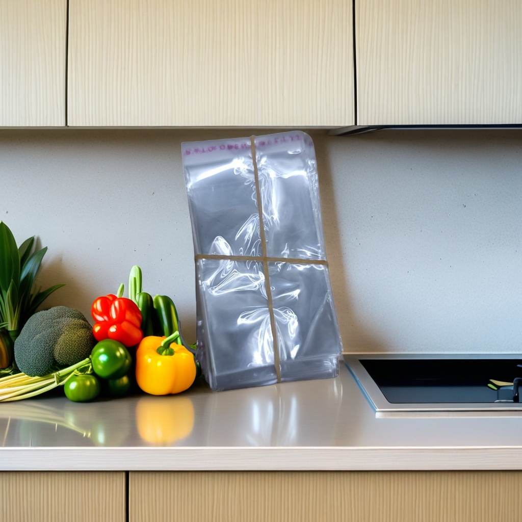 Transparent plastic bag stacking design, reusable food-grade thickened kitchen storage bag Application Scenario