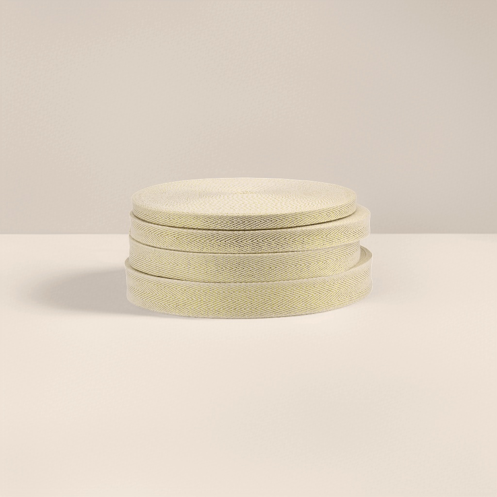 米白色带金色斜纹织带卷 宽度1.5cm 长度10米 缝纫装饰DIY用图