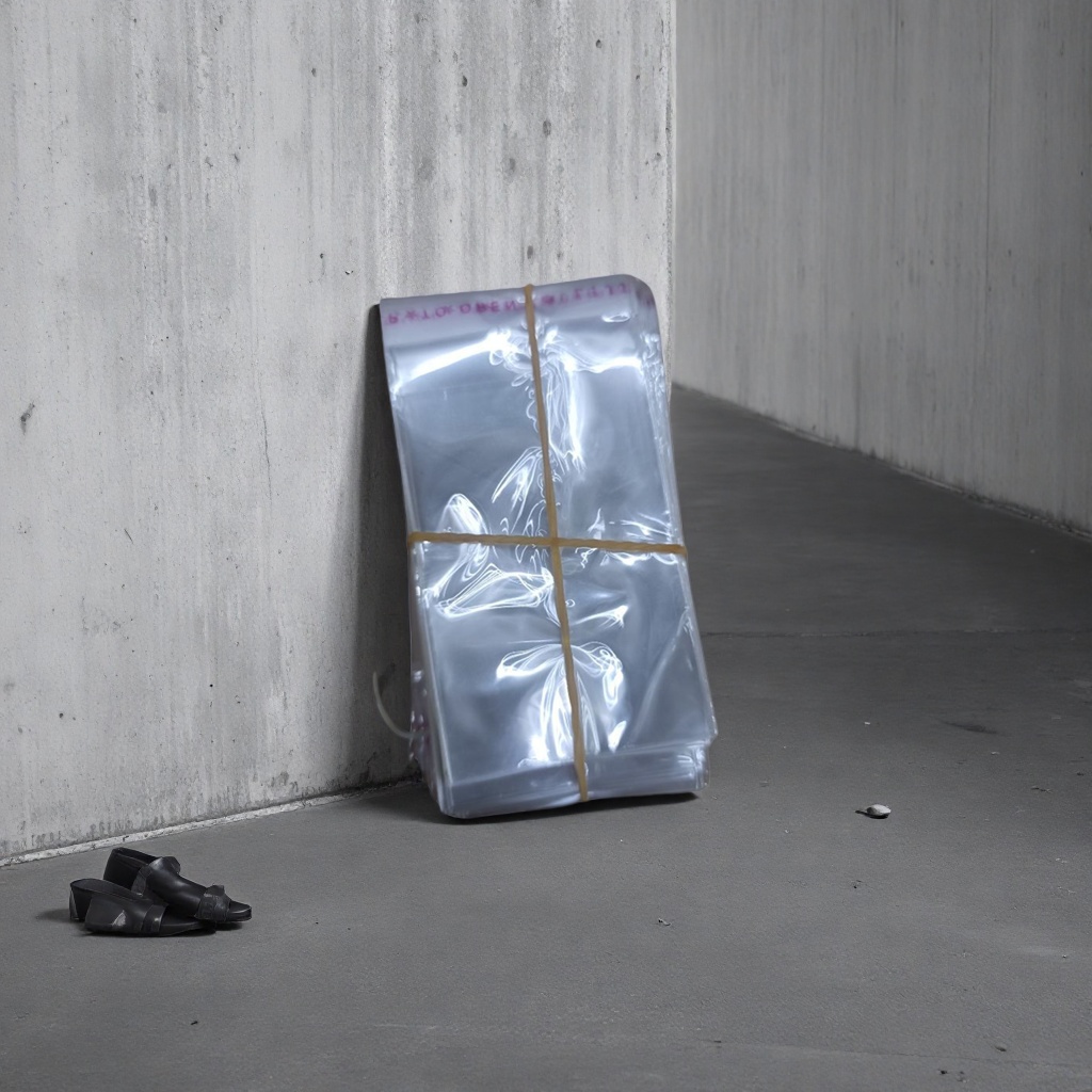 Transparent plastic bags are stacked and tied with thickened PE material and yellow rubber bands for home storage Specification image