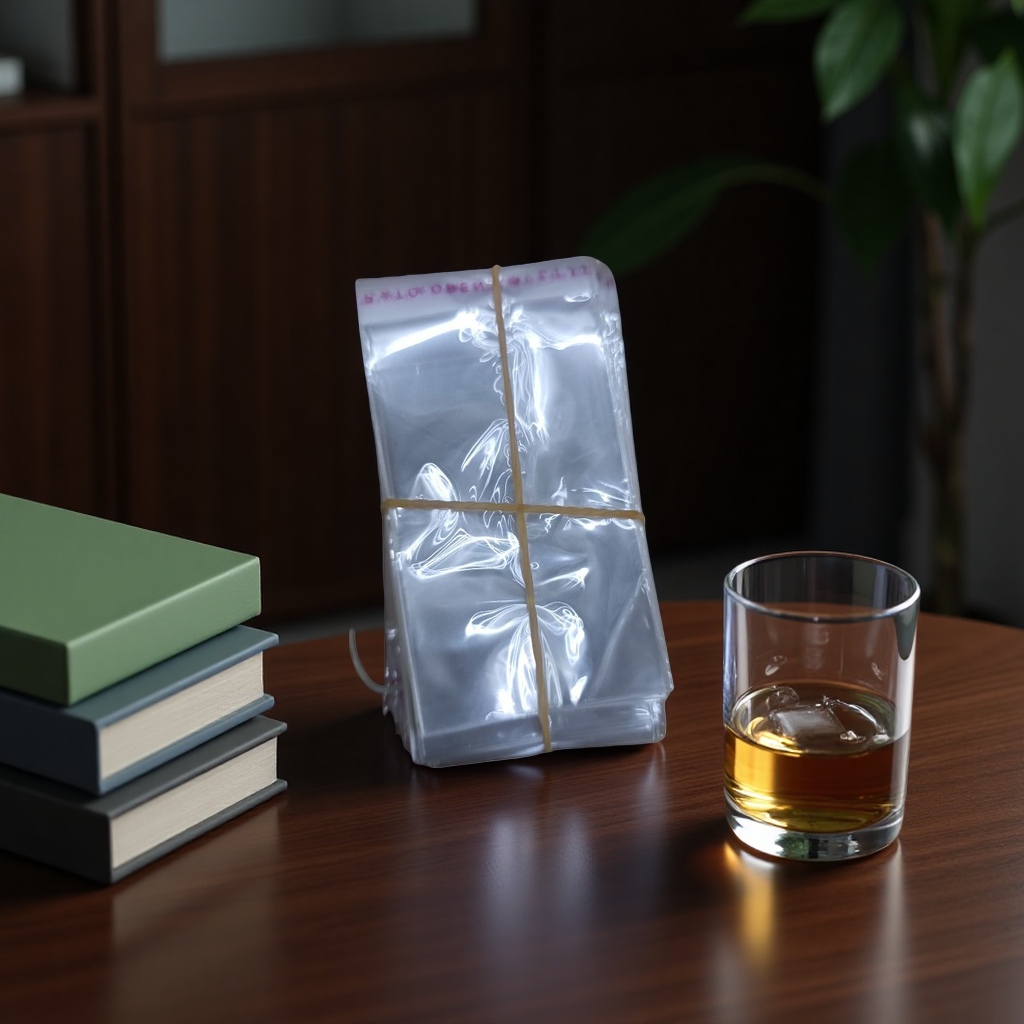 透明塑料袋堆叠装 黄色橡皮筋捆扎 食品级PE材质防漏收纳 Specification image