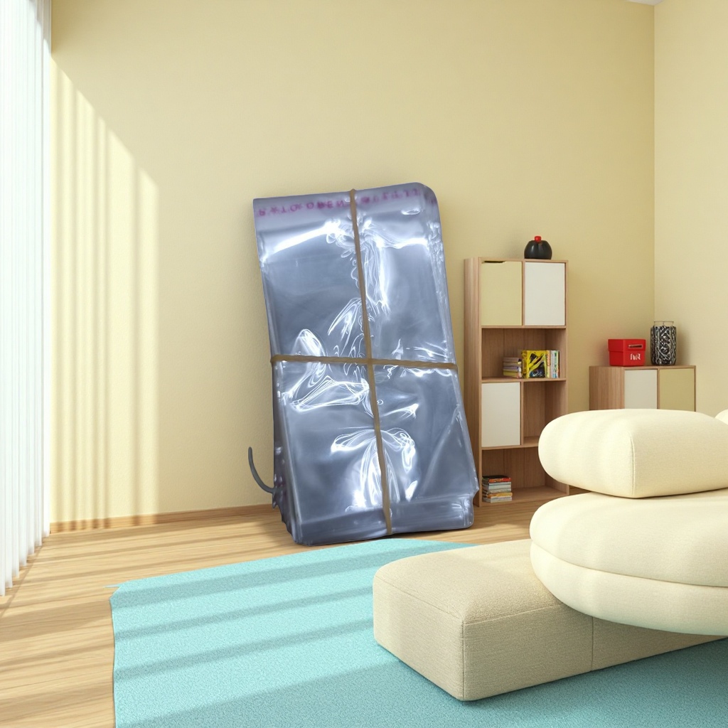 Transparent plastic bag stacking design with rubber band binding for kitchen food-grade storage Application Scenario