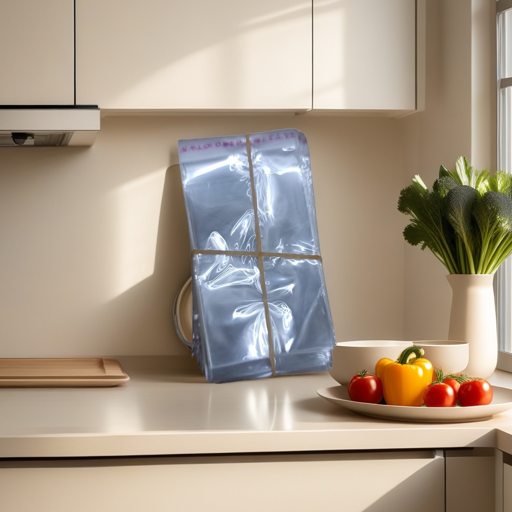 100 food-grade PE transparent plastic bags are stacked and tied with yellow rubber bands for kitchen storage details Picture