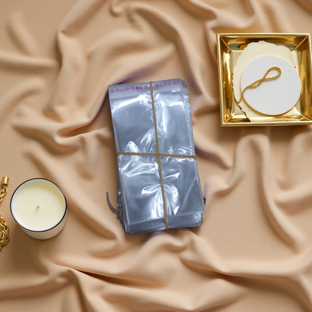 Transparent plastic bags stacked together, tied with rubber bands, food-grade PE thickened portable storage Application Scenario