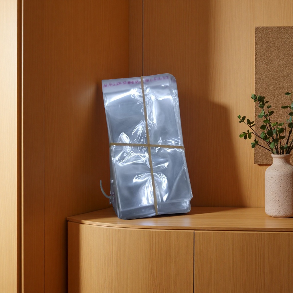 100 pieces are stacked in thick transparent plastic bags and tied with yellow rubber bands for kitchen storage Specification image