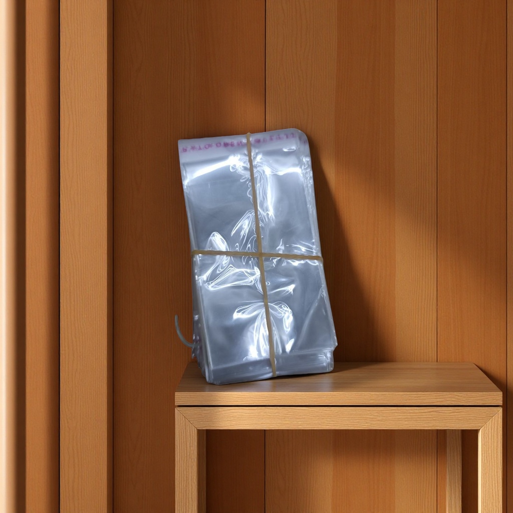 100 pieces are stacked in thick transparent plastic bags and tied with yellow rubber bands for kitchen storage