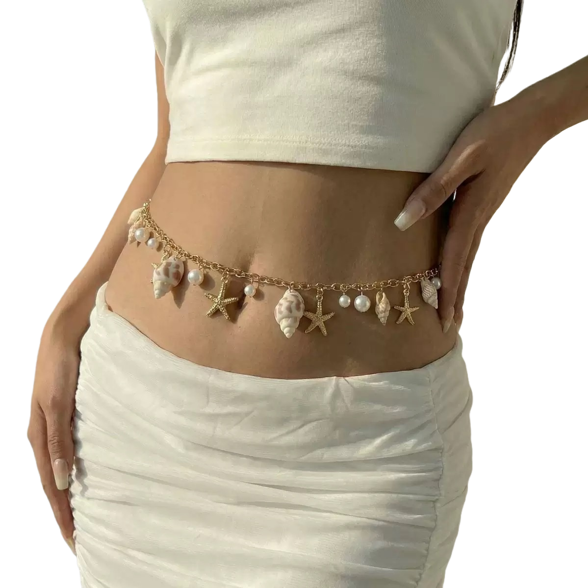 حلزون البحر الذهبي سلسلة الخصر النسائية اللؤلؤ Item Picture