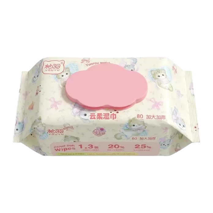 The pink cloud-shaped lid of the cloud soft wet wipes is soft and skin-friendly, suitable for babies Item Picture