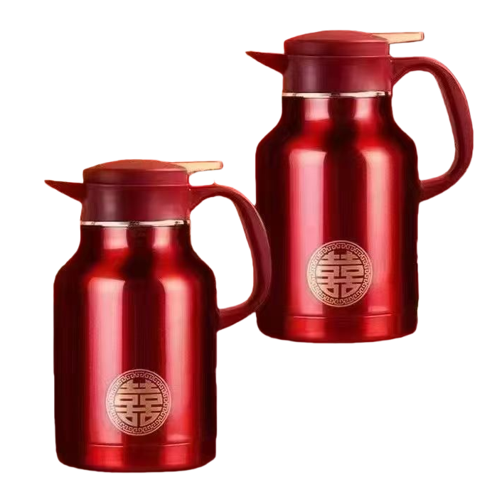 The red stainless steel insulated kettle set includes a large and a small double kettle, a golden double happiness character gift box, and a century-old harmony Item Picture