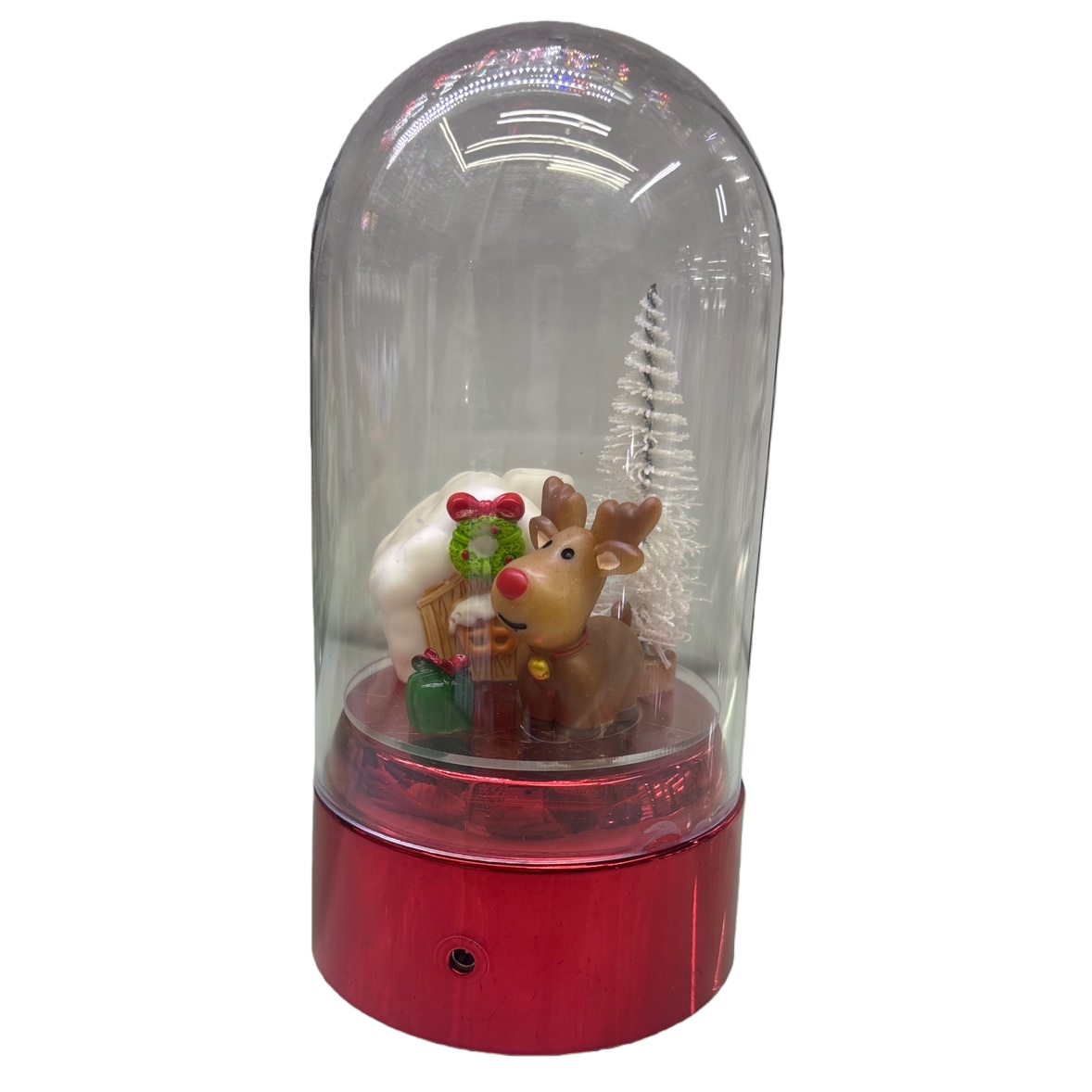 红色底座玻璃罩圣诞驯鹿摆件节日装饰家居礼品小夜灯 Item Picture