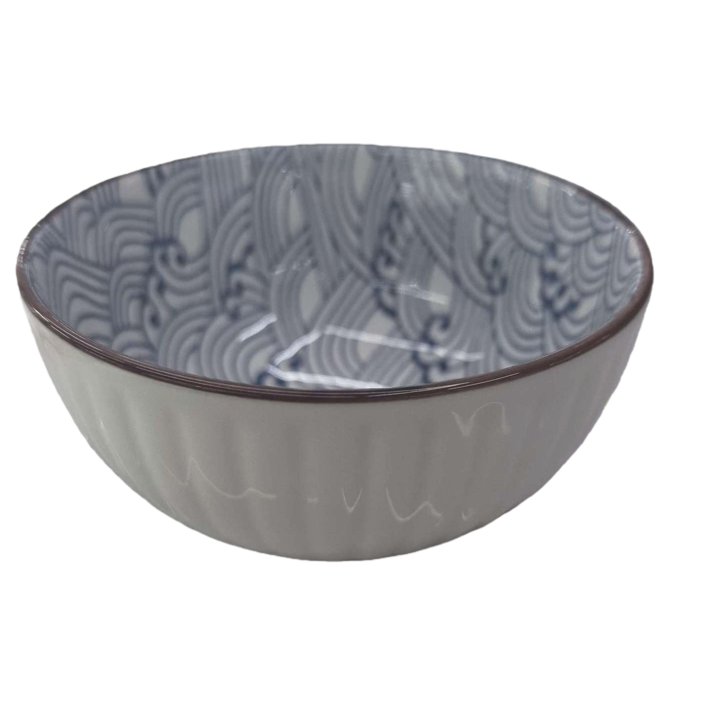 白色带蓝纹波浪图案陶瓷碗 家用餐具汤碗盛饭碗 Item Picture