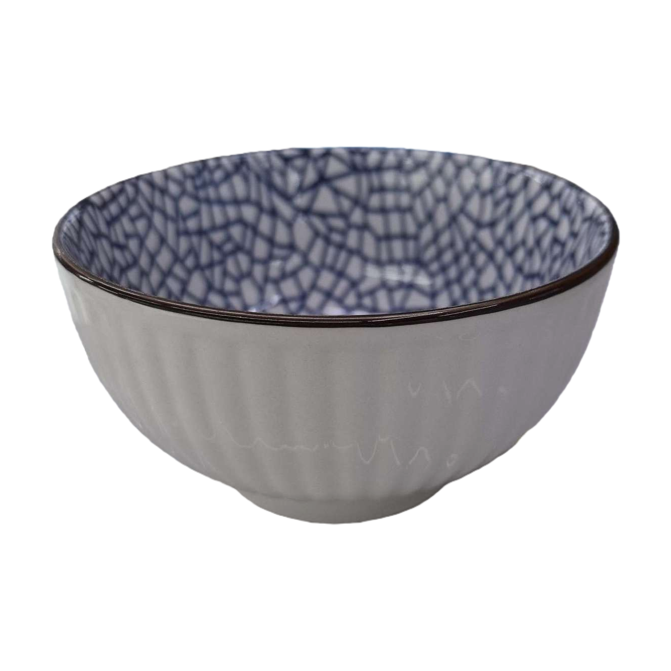 白色条纹碗 内壁蓝白网格图案 家用陶瓷餐具 Item Picture
