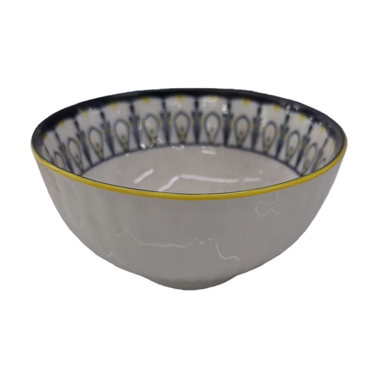 白色带黑黄花纹陶瓷碗 家用餐具盛饭碗简约北欧风 Item Picture