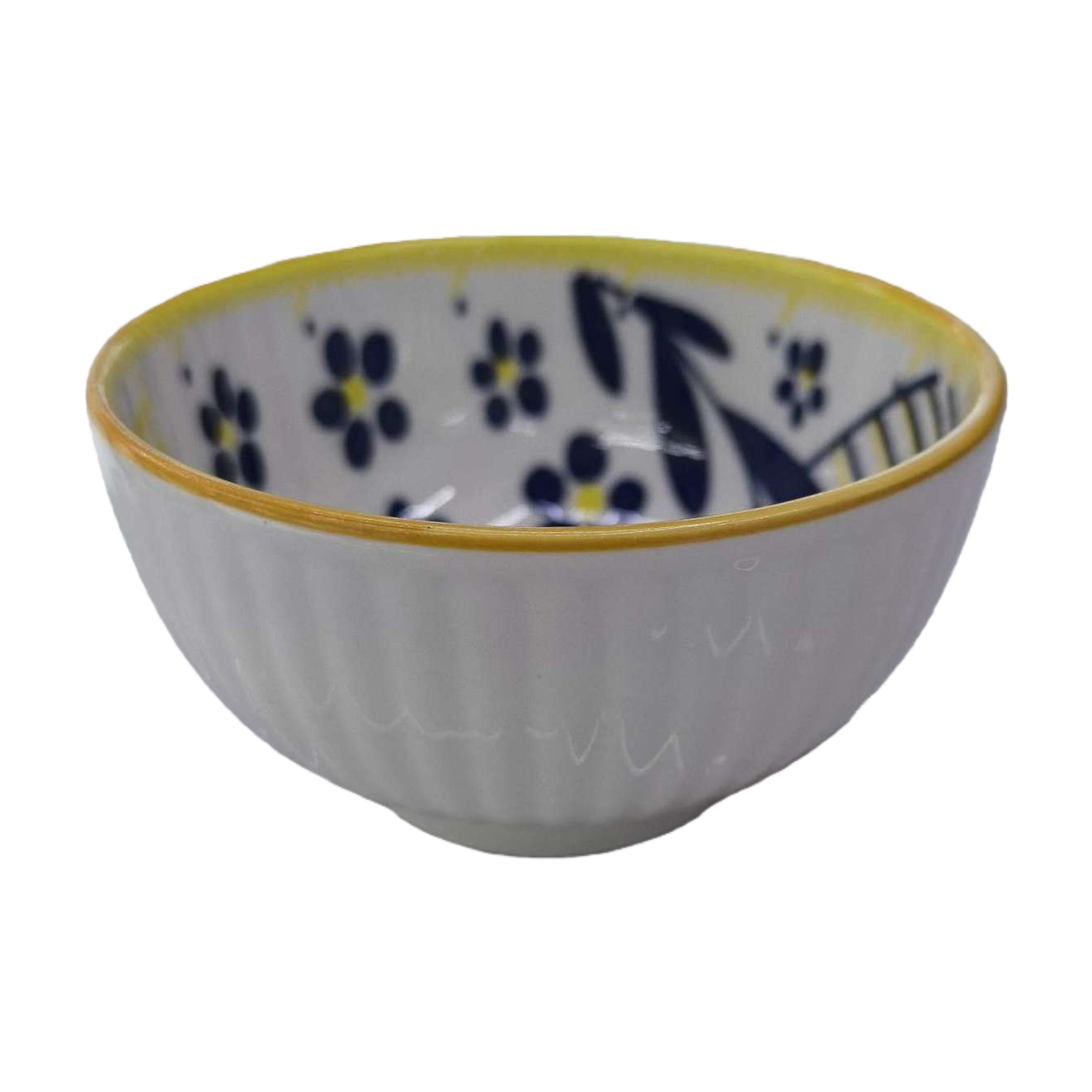 White porcelain bowl with blue flowers and yellow edges, household tableware, ceramic bowl, simple Nordic style Item Picture