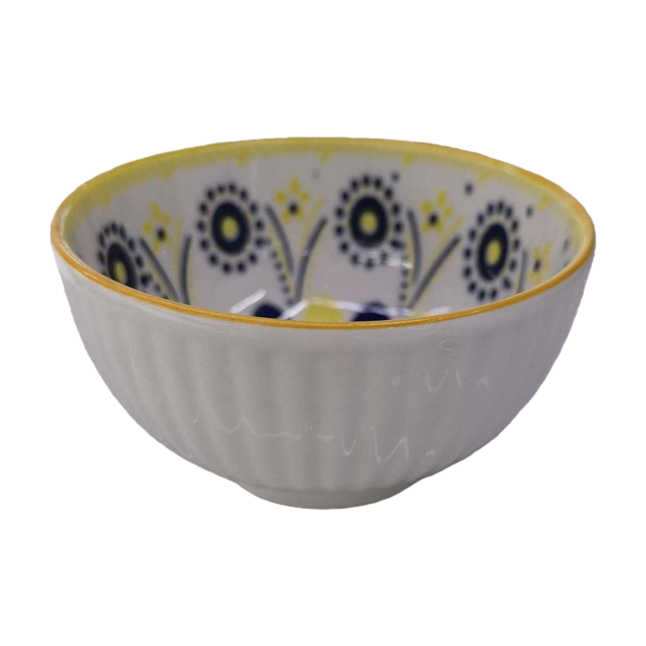 白色带蓝黄花纹陶瓷碗 家用餐具汤碗盛饭碗简约北欧风 Item Picture