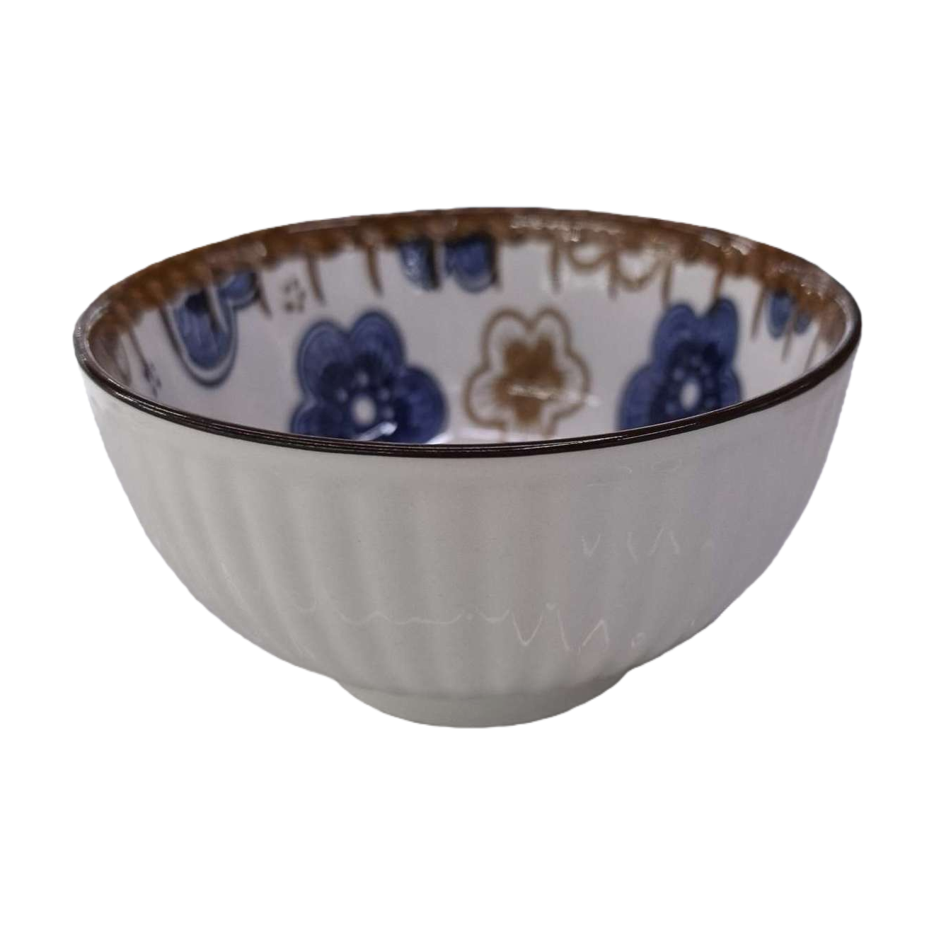 白底蓝棕花卉纹陶瓷碗 家用盛汤饭碗 简约北欧风餐具 Item Picture