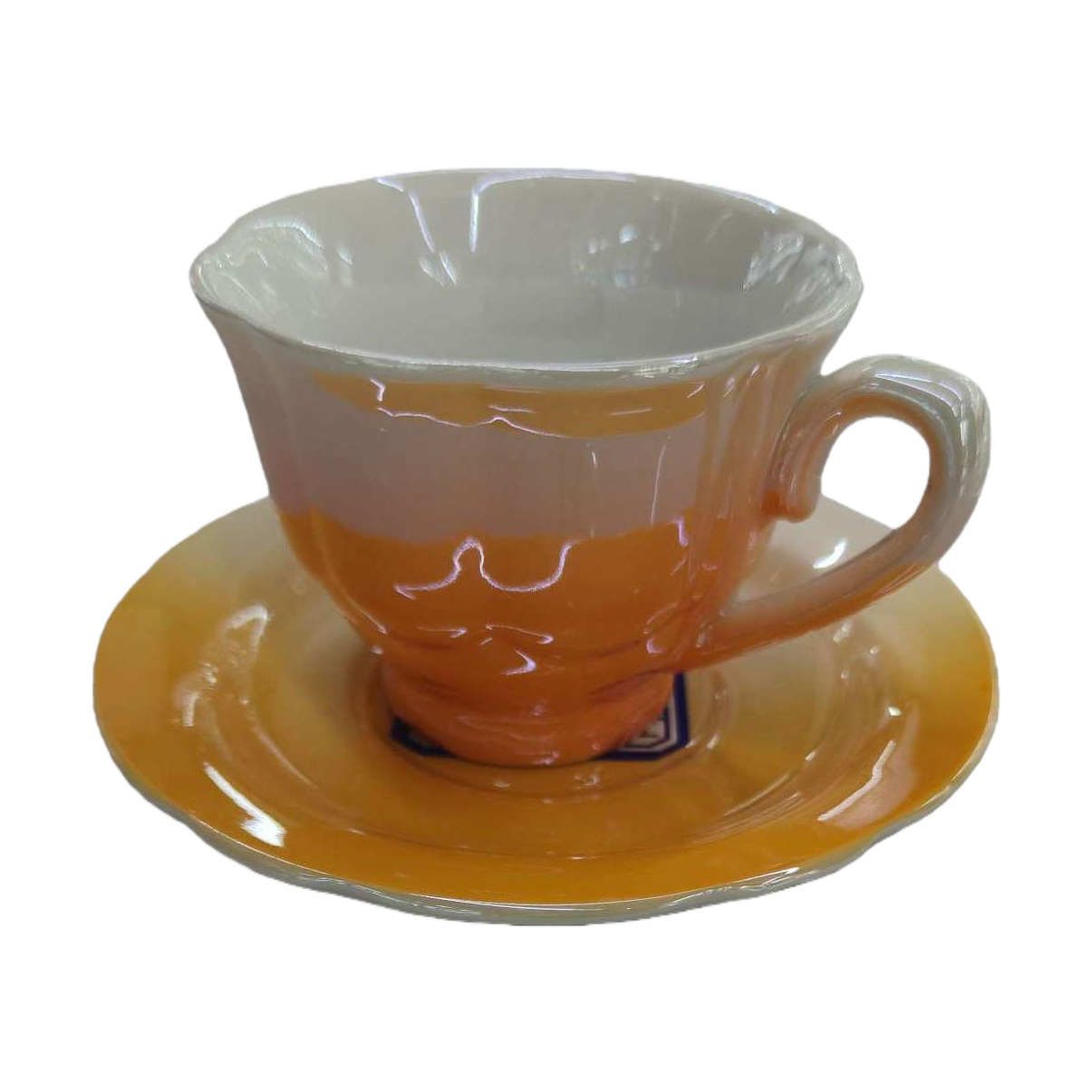 橙白渐变陶瓷茶杯配碟子套装 家用简约风下午茶具 Item Picture