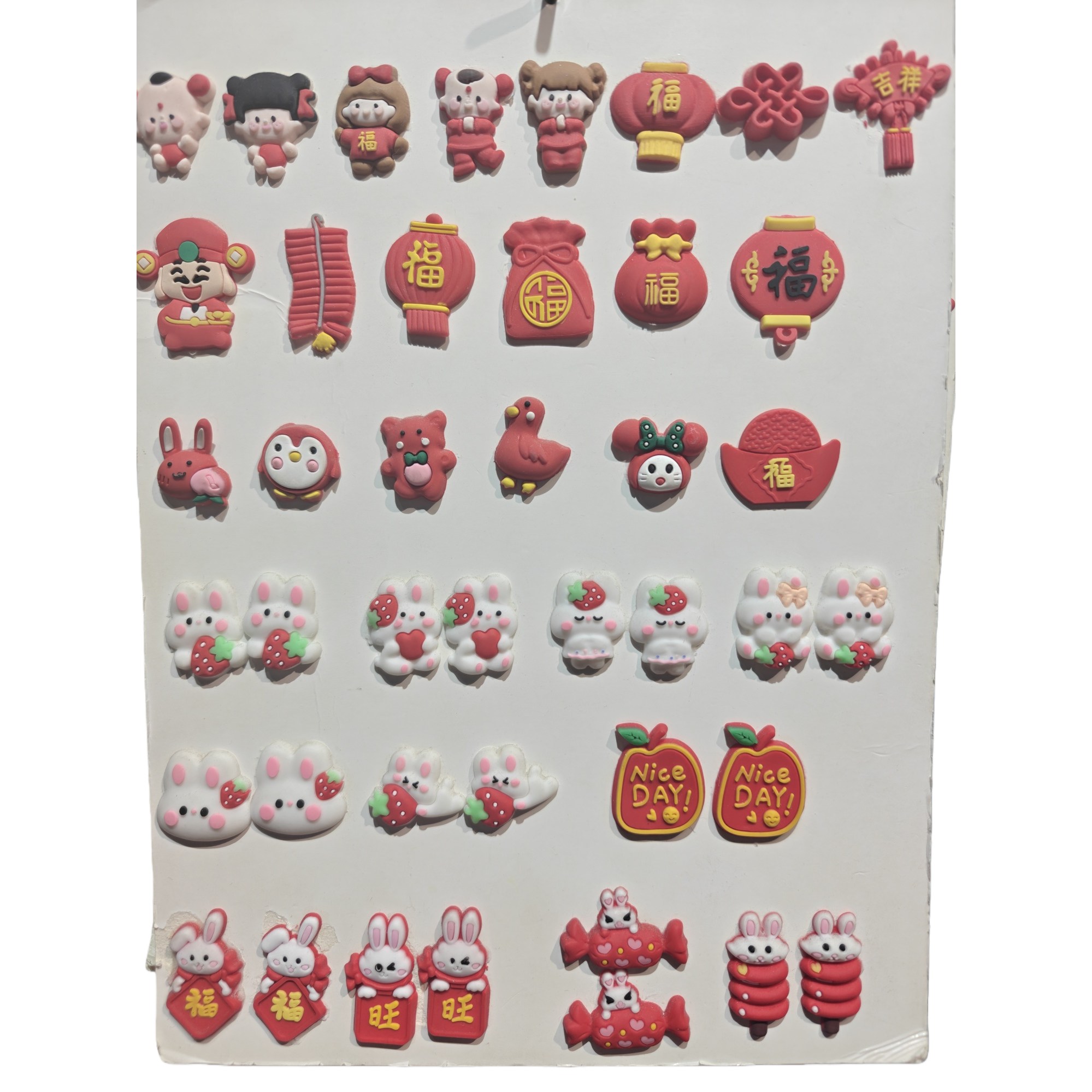 红色系新年主题黏土冰箱贴创意家居装饰礼品白底实物图
