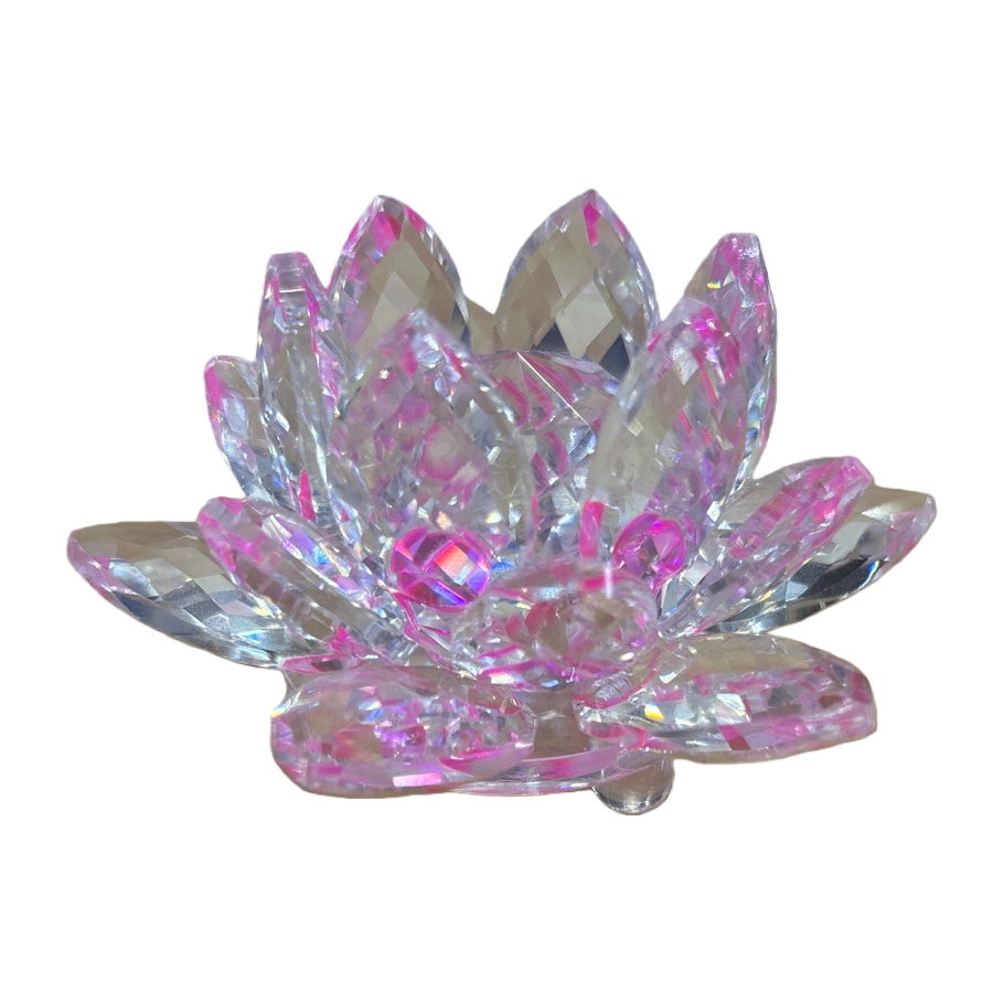 粉色水晶莲花摆件白底实物图