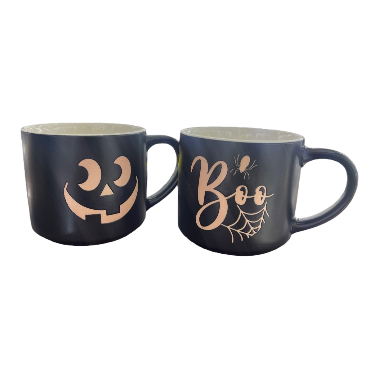 Black pumpkin lantern and Boo spider web double-pattern mug Item Picture