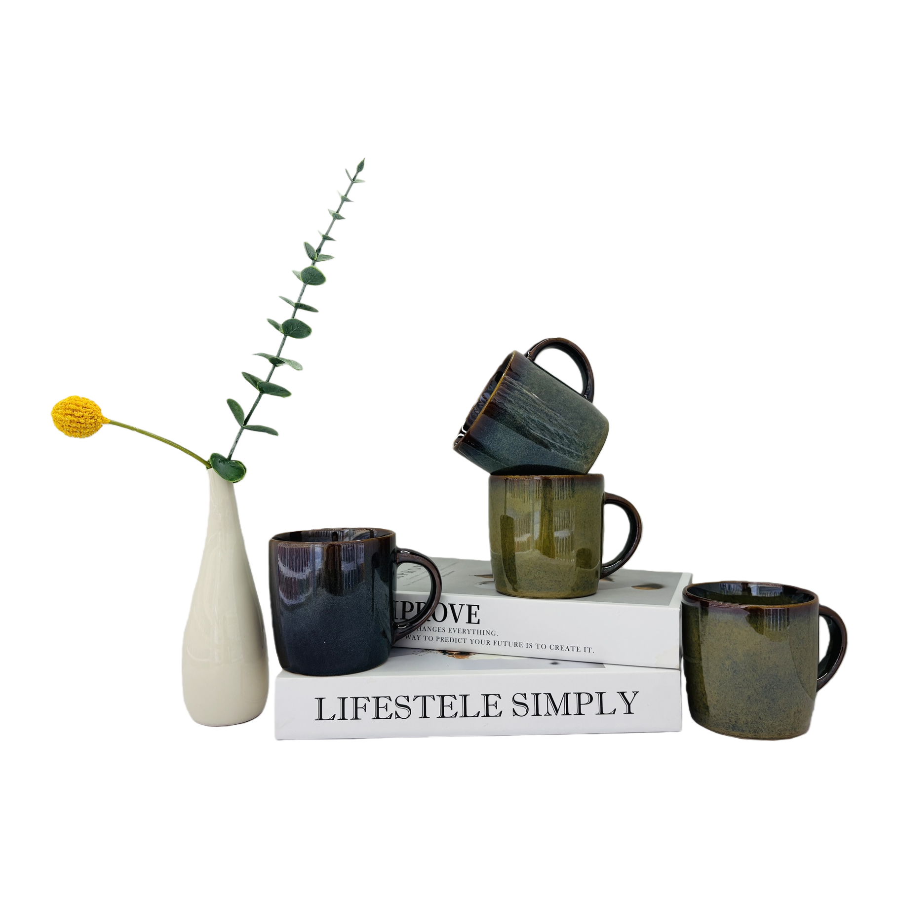 Dark green glazed mug, simple home ceramic coffee cup 350ml Item Picture