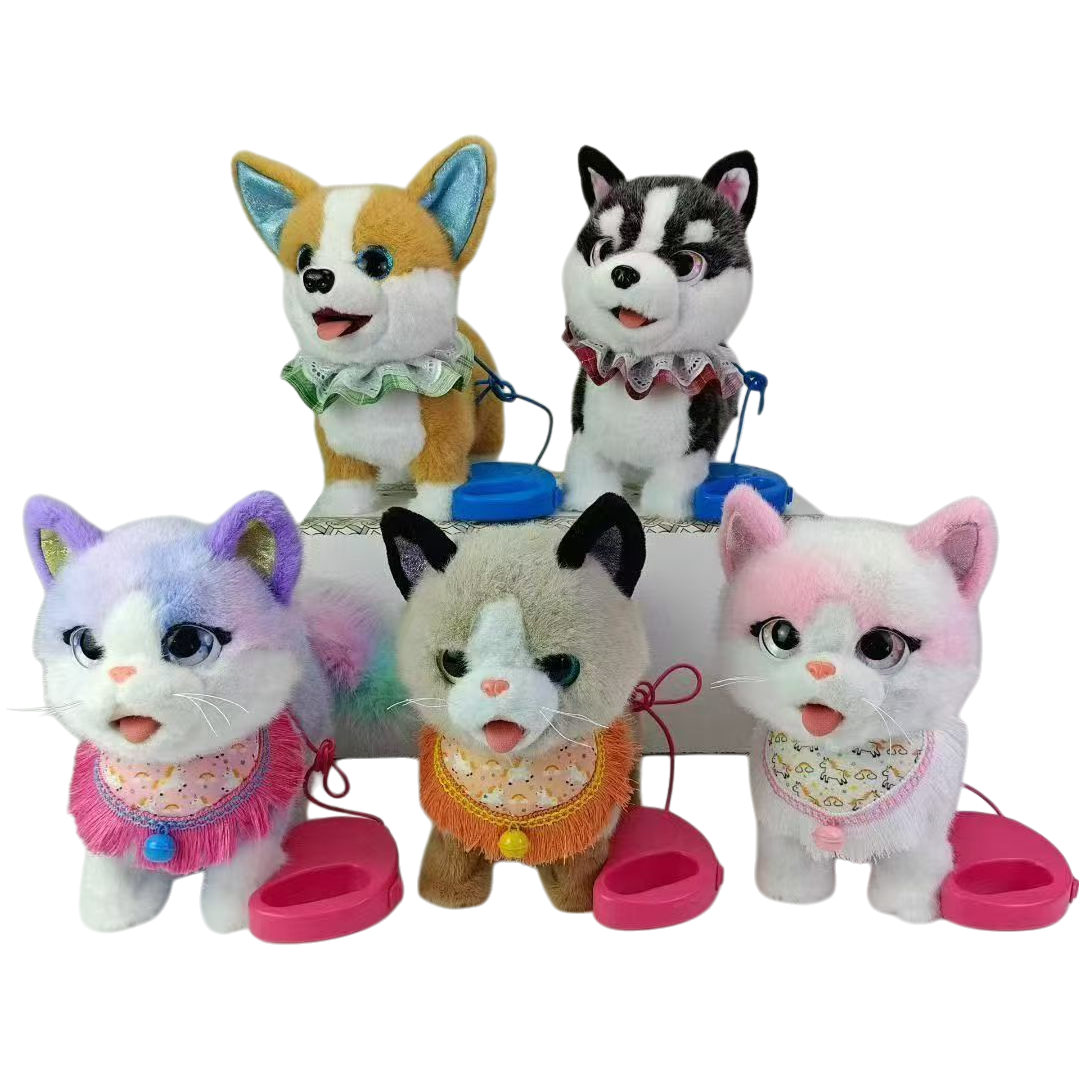 彩色毛绒宠物玩具可爱猫咪造型安抚互动磨牙玩具白底实物图