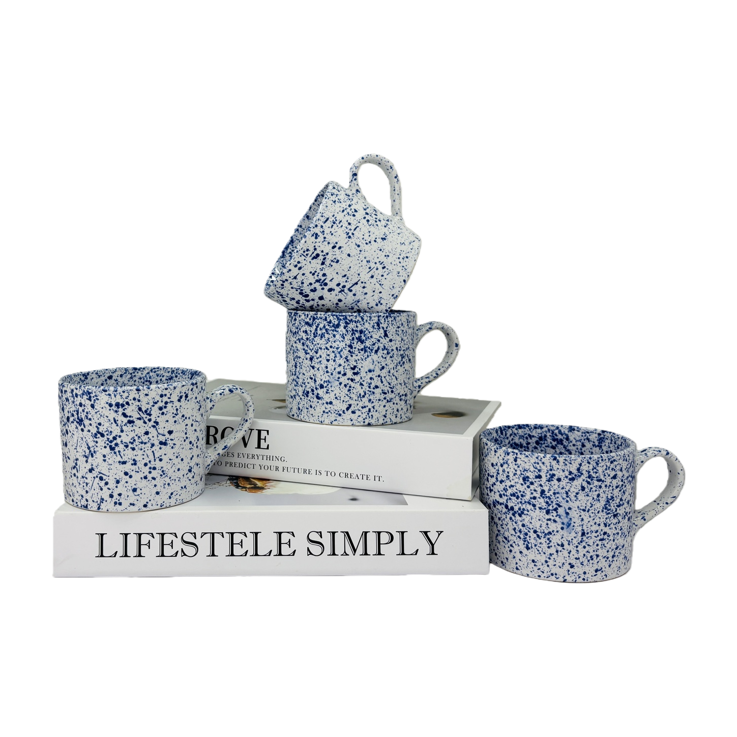Blue and white spotted ceramic mug, simple home water cup, 350ml, heat-resistant handle Item Picture