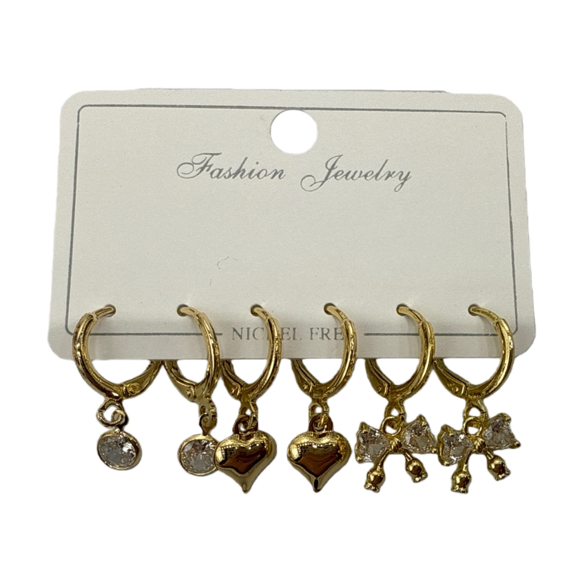 金色耳环饰品五对装圆形心形蝴蝶结吊坠Fashion Jewelry白色卡片 Item Picture