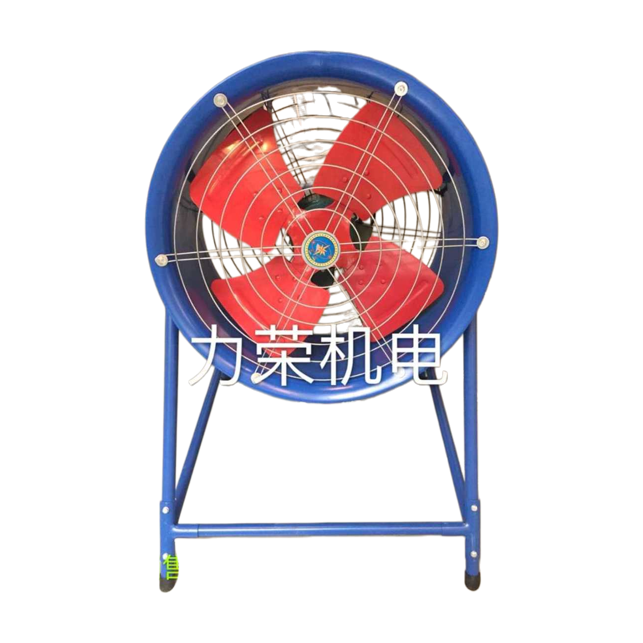 蓝色工业风扇配红色扇叶大风量静音落地扇 Item Picture