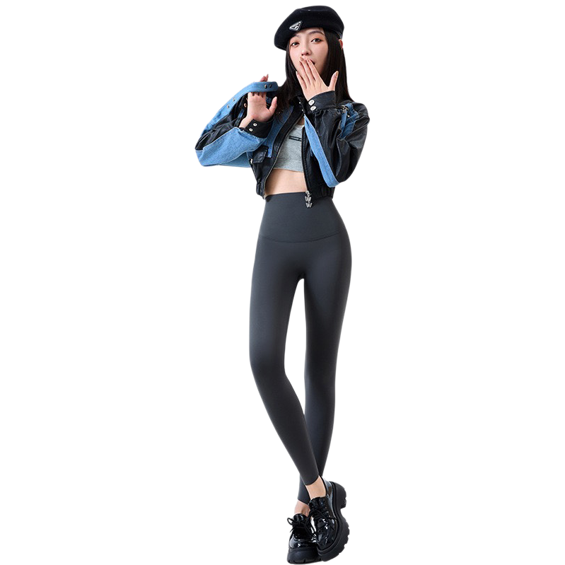 Black fleece skinny pants for female models, high-elasticity, slimming and warm leggings Item Picture