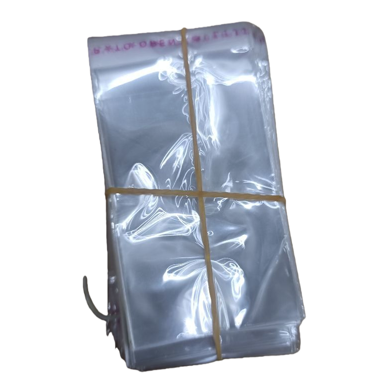 透明塑料袋堆叠，用橡皮筋捆绑白底实物图